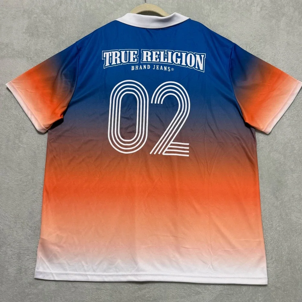 True Religion Relaxed Ombre Soccer Jersey Mens 3XL Blue Orange Ombre